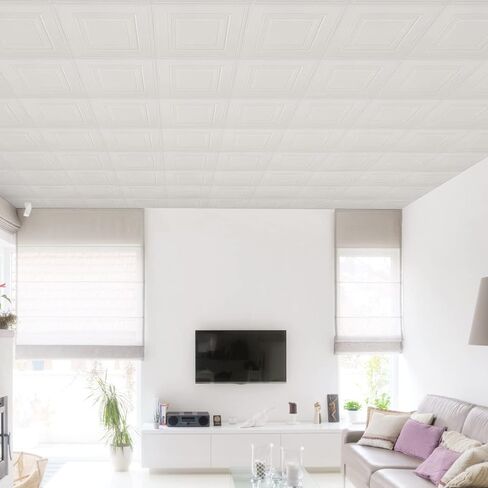 32 PCS Covered 42 Sq.Ft, Ceiling Tiles, Ceiling Tiles Peel and Stick, Self-Adhesive 3D Wall Panels Foam, Easy Intallation and Waterproof for Ceil and Wall Decor, White Modern Simple Square Pattern in Saudi Arabia