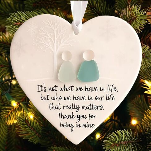 Heart-Shaped Sea Glass Friendship Decor - Handmade Glass Wall Art with Inspirational Quotes, Unique Christmas Tree & Valentine’s Day Ornaments for Home Garden Party Decor (5pc) in Saudi Arabia