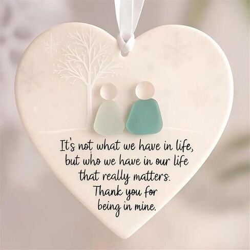 Heart-Shaped Sea Glass Friendship Decor - Handmade Glass Wall Art with Inspirational Quotes, Unique Christmas Tree & Valentine’s Day Ornaments for Home Garden Party Decor (5pc) in Saudi Arabia