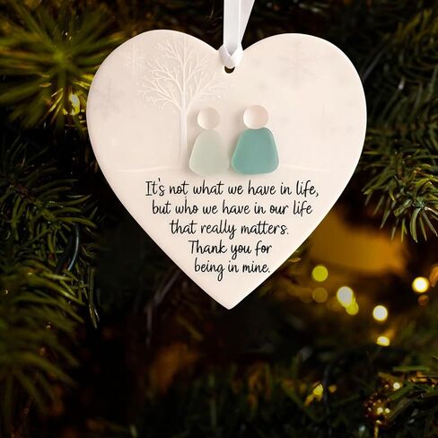 Heart-Shaped Sea Glass Friendship Decor - Handmade Glass Wall Art with Inspirational Quotes, Unique Christmas Tree & Valentine’s Day Ornaments for Home Garden Party Decor (5pc) in Saudi Arabia