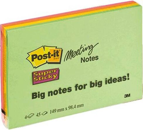 Post-it 6845SSP Super Sticky Meeting Notes, Assorted Colors, 8 x 6 Inch, 45 Sheet (Pack of 4) in Saudi Arabia