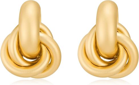 FILMOON Gold Geometric Drop Dangle Earrings for Women 18K Chunky Trendy Knot Stud Small Twisted Link Earring Jewelry Gift in Saudi Arabia
