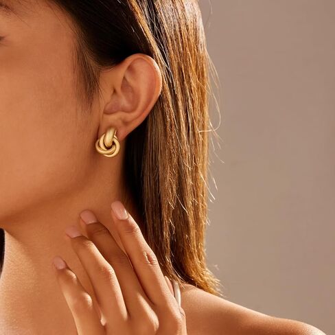 FILMOON Gold Geometric Drop Dangle Earrings for Women 18K Chunky Trendy Knot Stud Small Twisted Link Earring Jewelry Gift in Saudi Arabia