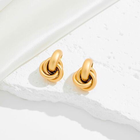 FILMOON Gold Geometric Drop Dangle Earrings for Women 18K Chunky Trendy Knot Stud Small Twisted Link Earring Jewelry Gift in Saudi Arabia