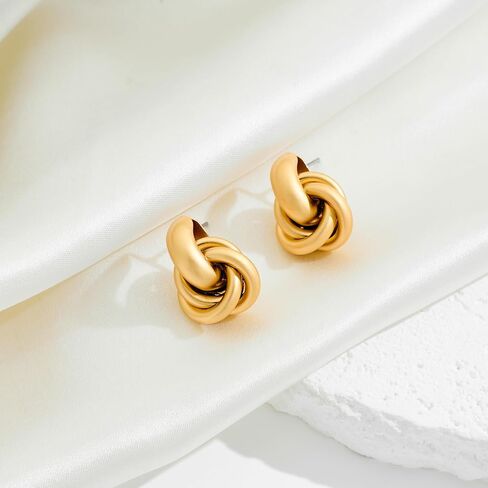 FILMOON Gold Geometric Drop Dangle Earrings for Women 18K Chunky Trendy Knot Stud Small Twisted Link Earring Jewelry Gift in Saudi Arabia