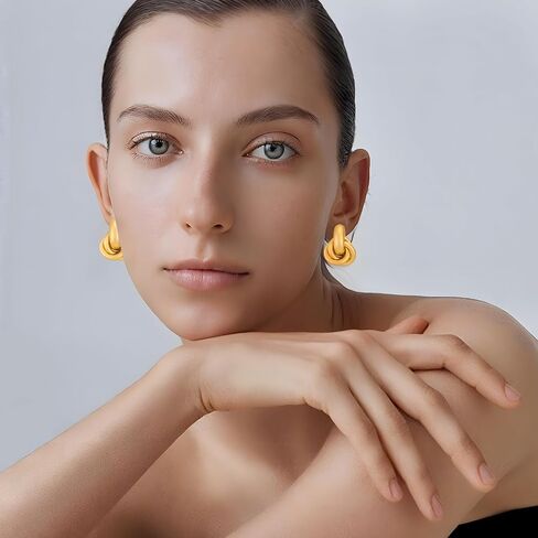 FILMOON Gold Geometric Drop Dangle Earrings for Women 18K Chunky Trendy Knot Stud Small Twisted Link Earring Jewelry Gift in Saudi Arabia