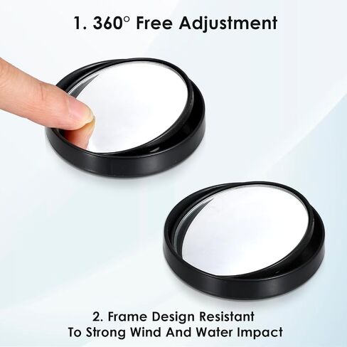 2 Pack Blind Spot Mirrors For Car Wide-Angle Convex Mirror For Side View Mirror Blindspot Round Self Adhesive Angle Adjustable Blind Spot Mirrors Black For Car And Truck Accessories in Saudi Arabia
