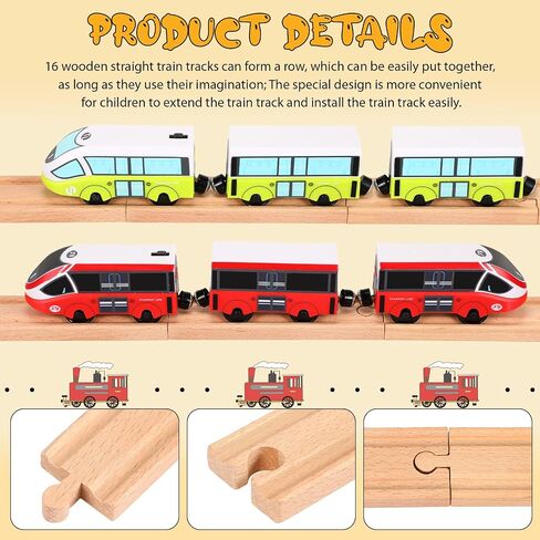 Liliful 16 Pcs Straight Wooden Tracks Expansion Male Male Female Female Train Track Adapters Railway Train Track Connectors Train Track Accessories for Table Activity, Compatible with Railroad Set in Saudi Arabia