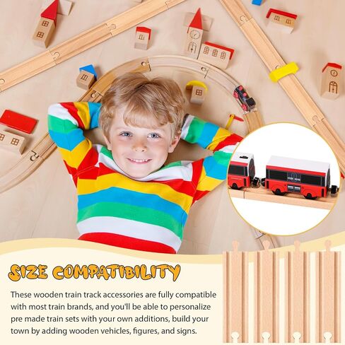 Liliful 16 Pcs Straight Wooden Tracks Expansion Male Male Female Female Train Track Adapters Railway Train Track Connectors Train Track Accessories for Table Activity, Compatible with Railroad Set in Saudi Arabia