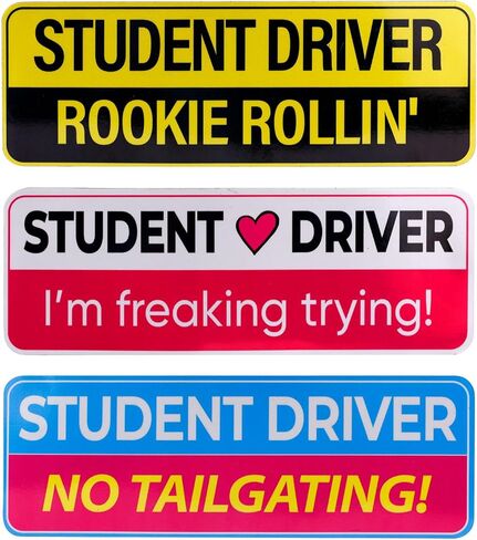3pcs Student Driver Car Magnets, 3 Styles High Reflective Beginner Driver Safety Signs Cute Magnetic New Learner Drivers Bumper Sticker Novice Rookie Safety Attention Sign for Car Decorations in Saudi Arabia
