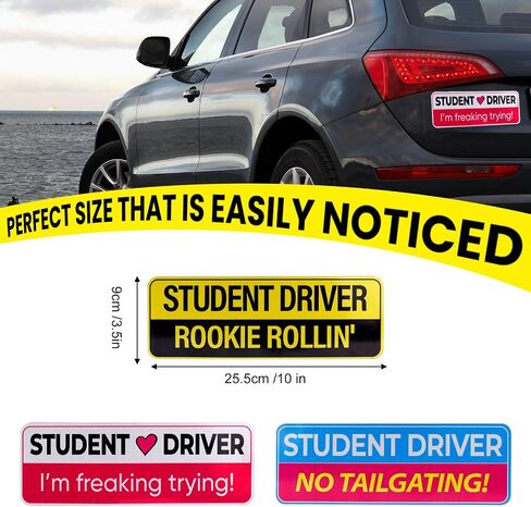 3pcs Student Driver Car Magnets, 3 Styles High Reflective Beginner Driver Safety Signs Cute Magnetic New Learner Drivers Bumper Sticker Novice Rookie Safety Attention Sign for Car Decorations in Saudi Arabia