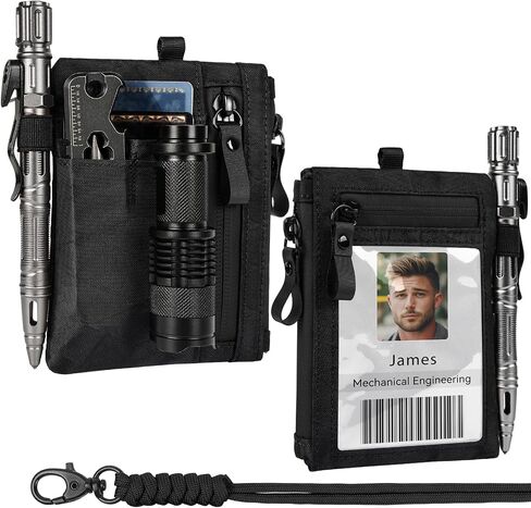 LIUGX Tactical ID Card Holder, 900D Nylon, Hook & Loop Patch Badge Holder, Waterproof Zipper Pocket, Neck Lanyard Key Ring and Credit Card Organizer, RFID Blocking in Saudi Arabia