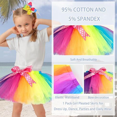 Girls Layered Tulle Rainbow Fluffy Ballet Tutu Skirt Sets,Toddler Girl Skirt with Linging,Hairbow and Socks. in Saudi Arabia