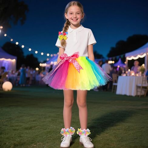 Girls Layered Tulle Rainbow Fluffy Ballet Tutu Skirt Sets,Toddler Girl Skirt with Linging,Hairbow and Socks. in Saudi Arabia