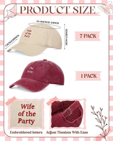 8 Pack Adjustable Bachelorette Hat, 1 Wife of the Party Cap and 7 the Party Cap for Bachelorette Bridesmaid Gift Wedding Bride Bach Decorations in Saudi Arabia