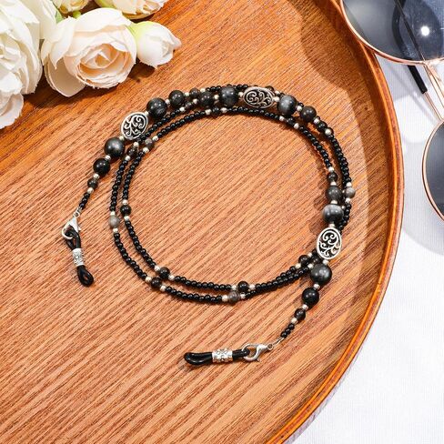 سلاسل النظارات للنساء ، ونساء حزام النظارات مع الخرز ، وحوامل النظارات حول الرقبة ، ونظارات الحبل للرجال قلادة نظارة شمسية زجاجية (أسود) in Saudi Arabia