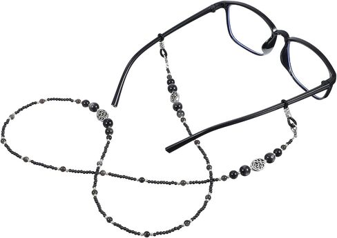 سلاسل النظارات للنساء ، ونساء حزام النظارات مع الخرز ، وحوامل النظارات حول الرقبة ، ونظارات الحبل للرجال قلادة نظارة شمسية زجاجية (أسود) in Saudi Arabia