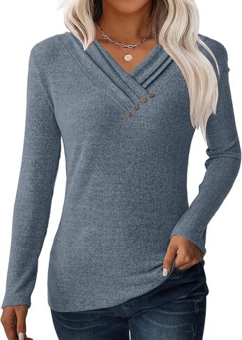 Women Long Sleeve Tunic Tops for Leggings V Neck Button Loose T Shirts 2025 Fall Dressy Casual Blouse Sweatshirt Sweater in Saudi Arabia