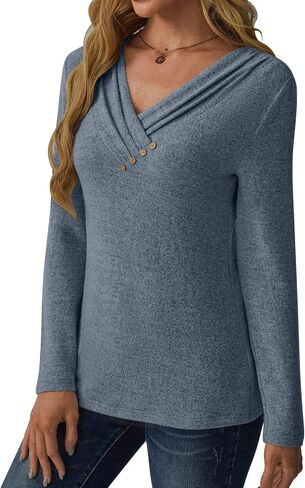 Women Long Sleeve Tunic Tops for Leggings V Neck Button Loose T Shirts 2025 Fall Dressy Casual Blouse Sweatshirt Sweater in Saudi Arabia