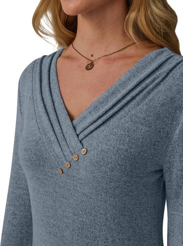Women Long Sleeve Tunic Tops for Leggings V Neck Button Loose T Shirts 2025 Fall Dressy Casual Blouse Sweatshirt Sweater in Saudi Arabia