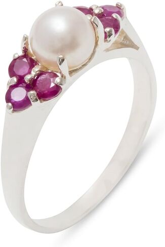 925 Sterling Silver Bearl & Ruby Womens Cluster Ring in Saudi Arabia
