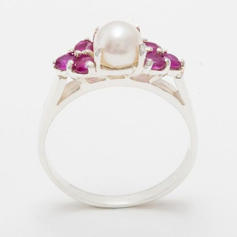925 Sterling Silver Bearl & Ruby Womens Cluster Ring in Saudi Arabia