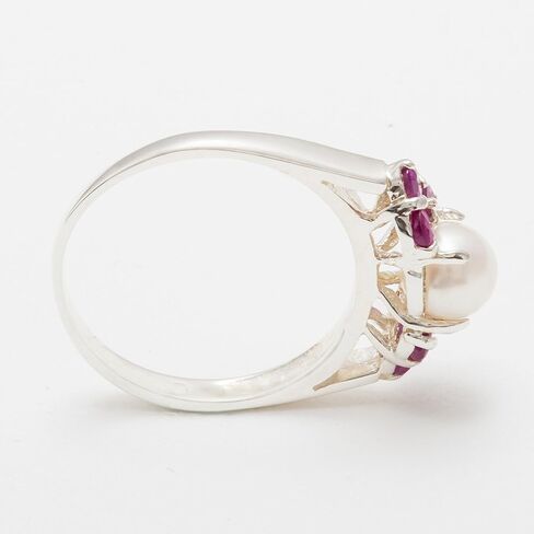 925 Sterling Silver Bearl & Ruby Womens Cluster Ring in Saudi Arabia
