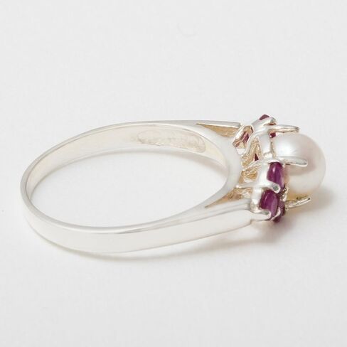925 Sterling Silver Bearl & Ruby Womens Cluster Ring in Saudi Arabia