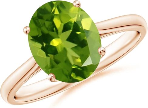 Angara Natural Oval Solitaire Peridot Cocktail Ring in Silver / 14K Solid Gold/Platinum | August Birthstone, Birthday, Engagement, Anniversary, Wedding Jewelry Gift for Women in Saudi Arabia
