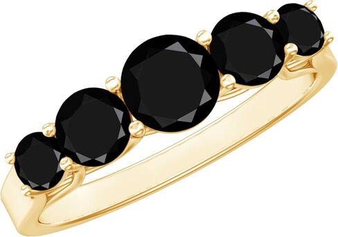 Certified Black Onyx Round 5 Stone Wedding Ring, AAA Quality, Real Black Onyx Anniversary Ring (Ready to Gift) in Saudi Arabia