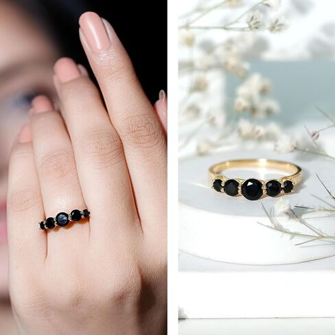 Certified Black Onyx Round 5 Stone Wedding Ring, AAA Quality, Real Black Onyx Anniversary Ring (Ready to Gift) in Saudi Arabia
