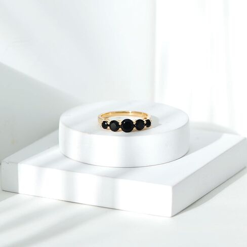 Certified Black Onyx Round 5 Stone Wedding Ring, AAA Quality, Real Black Onyx Anniversary Ring (Ready to Gift) in Saudi Arabia