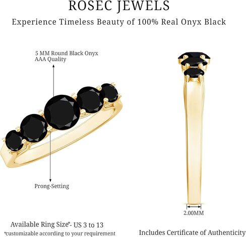 Certified Black Onyx Round 5 Stone Wedding Ring, AAA Quality, Real Black Onyx Anniversary Ring (Ready to Gift) in Saudi Arabia