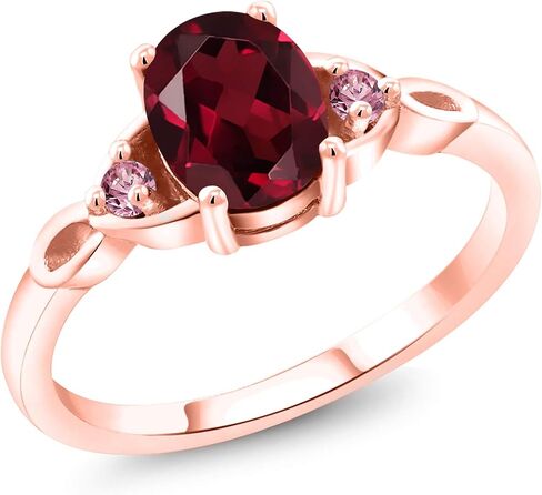 GEM Stone King 18K Rose Gold Gold Fild Red Rhodolite Garnet and Pink Lab Carner Diamond 3 Stone Rings for Women (1.43 CTTW ، Gemstone January Birthstone ، Oval 8x6mm ، متوفر في الحجم 5 ، 6 ، 7 ، 8 ، 9) in Saudi Arabia