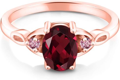 GEM Stone King 18K Rose Gold Gold Fild Red Rhodolite Garnet and Pink Lab Carner Diamond 3 Stone Rings for Women (1.43 CTTW ، Gemstone January Birthstone ، Oval 8x6mm ، متوفر في الحجم 5 ، 6 ، 7 ، 8 ، 9) in Saudi Arabia