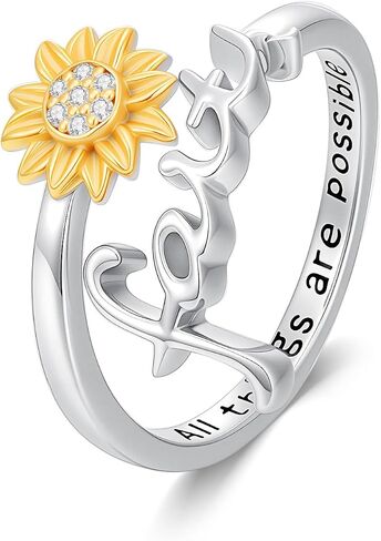 Diamond Sunflower Faith Ring for Women 925 Sterling Sliver Adjustable You Are My Sunshine Sunflower Open Faith Ring Religious Christian Jewerly Gifts in Saudi Arabia