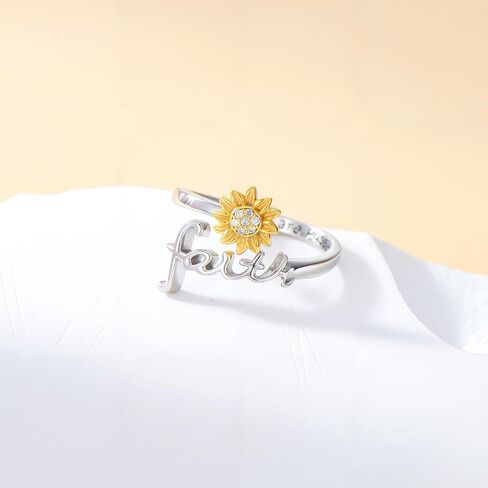 Diamond Sunflower Faith Ring for Women 925 Sterling Sliver Adjustable You Are My Sunshine Sunflower Open Faith Ring Religious Christian Jewerly Gifts in Saudi Arabia