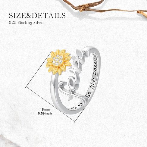 Diamond Sunflower Faith Ring for Women 925 Sterling Sliver Adjustable You Are My Sunshine Sunflower Open Faith Ring Religious Christian Jewerly Gifts in Saudi Arabia