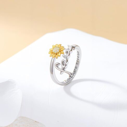 Diamond Sunflower Faith Ring for Women 925 Sterling Sliver Adjustable You Are My Sunshine Sunflower Open Faith Ring Religious Christian Jewerly Gifts in Saudi Arabia