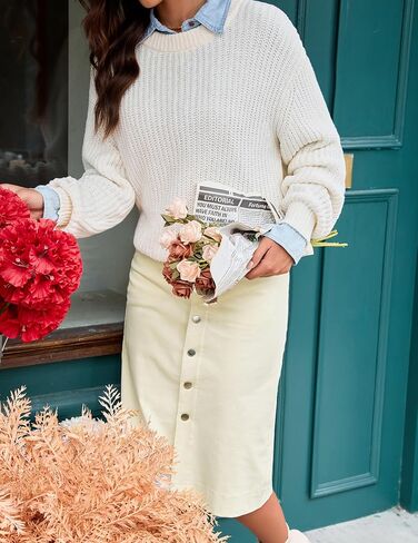 luvamia Corduroy Skirts for Women Midi Length High Waisted Button Down Trendy Stretchy Fall Elastic Waist Casual Skirt in Saudi Arabia
