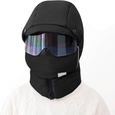 4 in 1 Waterproof Ski Cap with Removeable Mask One-Piece Goggles Earflaps Cycling Winter Trapper Hat for Men Women in Saudi Arabia