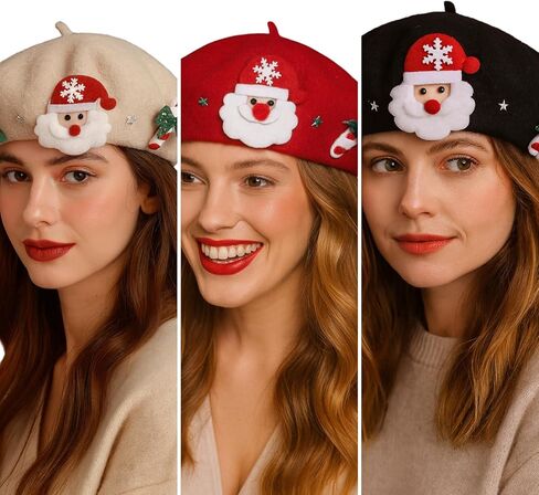قبعة بيريت صوف عيد الميلاد للنساء الشتاء الدافئ شعرت سانتا والعطلات أزياء مستوحاة in Kuwait