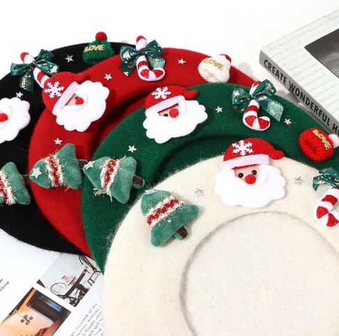 قبعة بيريت صوف عيد الميلاد للنساء الشتاء الدافئ شعرت سانتا والعطلات أزياء مستوحاة in Kuwait