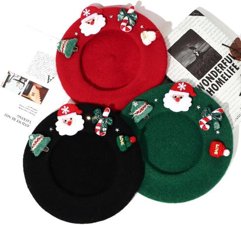 قبعة بيريت صوف عيد الميلاد للنساء الشتاء الدافئ شعرت سانتا والعطلات أزياء مستوحاة in Kuwait
