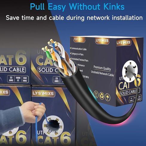 كابل إيثرنت Cat6 تمرير اختبار قناة 1000 قدم، كابل إيثرنت Cat6 1000 قدم 23AWG Solid CCA، كابل Cat6 550 ميجا هرتز 10 جيجا مع صندوق سحب سهل أزرق in Kuwait