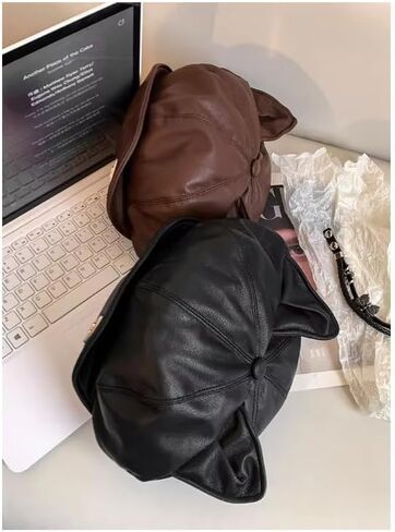 PU Leather Berets for Women Autumn Winter Cute Cat Ears Newsboy Hat Y2K Girls Retro Artist Painter Hats in Saudi Arabia
