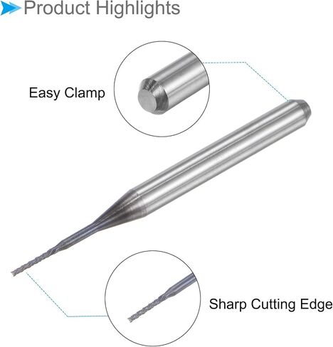 قطع توجيه CNC من CoCud End Mill، ساق 1/8 بوصة، قطع 5.5 مم، قطر 0.7 مم، قاطع طحن من كربيد التنجستين الماسي لليد اليسرى - (التطبيقات: لنقش الحفر باستخدام الحاسب الآلي)، 10 قطع in Saudi Arabia