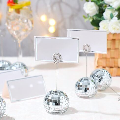 60 Pcs Disco Ball Table Number Holders Silver Place Card with Swirl Wire Name Cards Photo Stand Clips Picture Holder for Christmas Wedding Party Favor (2 Inch) in Saudi Arabia