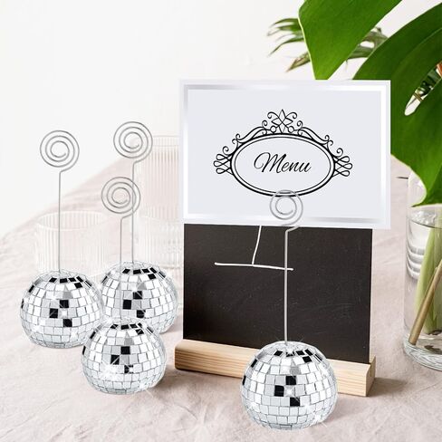 60 Pcs Disco Ball Table Number Holders Silver Place Card with Swirl Wire Name Cards Photo Stand Clips Picture Holder for Christmas Wedding Party Favor (2 Inch) in Saudi Arabia