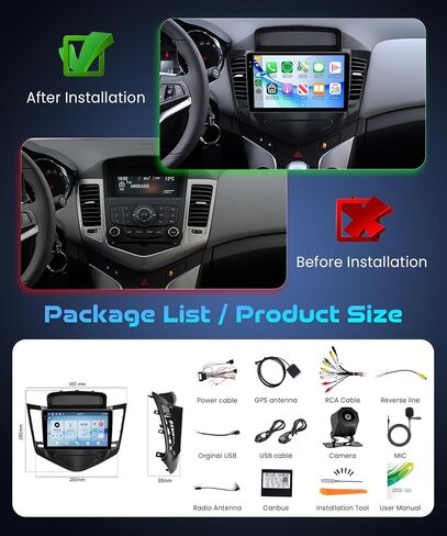 2+64G Android Car Radio Car Stereo for Chevrolet Chevy Cruze 2009-2015 with Wireless Carplay Android Auto, 9’’ Head Unit Touch Screen with Mirror Link WiFi GPS Bluetooth FM RDS EQ Backup Camera SWC in Kuwait